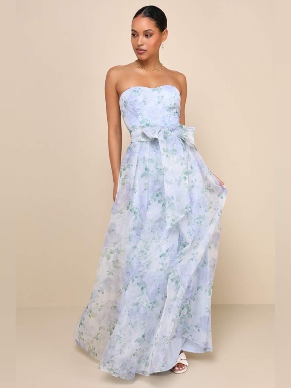Lulus Charming Sweetness Periwinkle Floral Organza Pleated Maxi Dress New Small